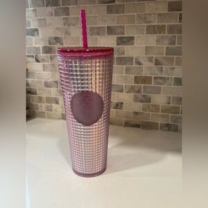 Starbucks Iridescent Pink Tumbler with Straw. Light Use